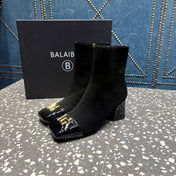 BALMAIN 26S BOOTS 65 MM IN BLACK SUEDE AND CALFSKIN