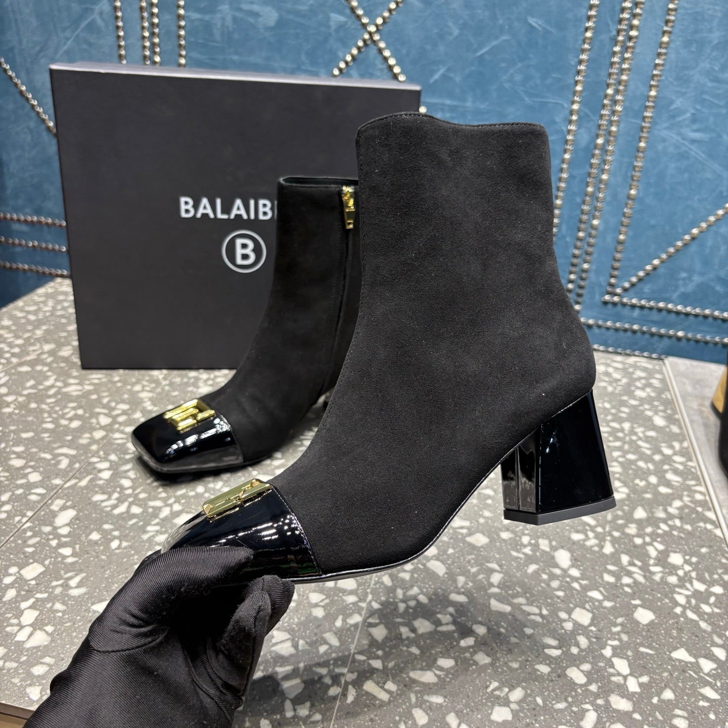 BALMAIN 26S BOOTS 65 MM IN BLACK SUEDE AND CALFSKIN