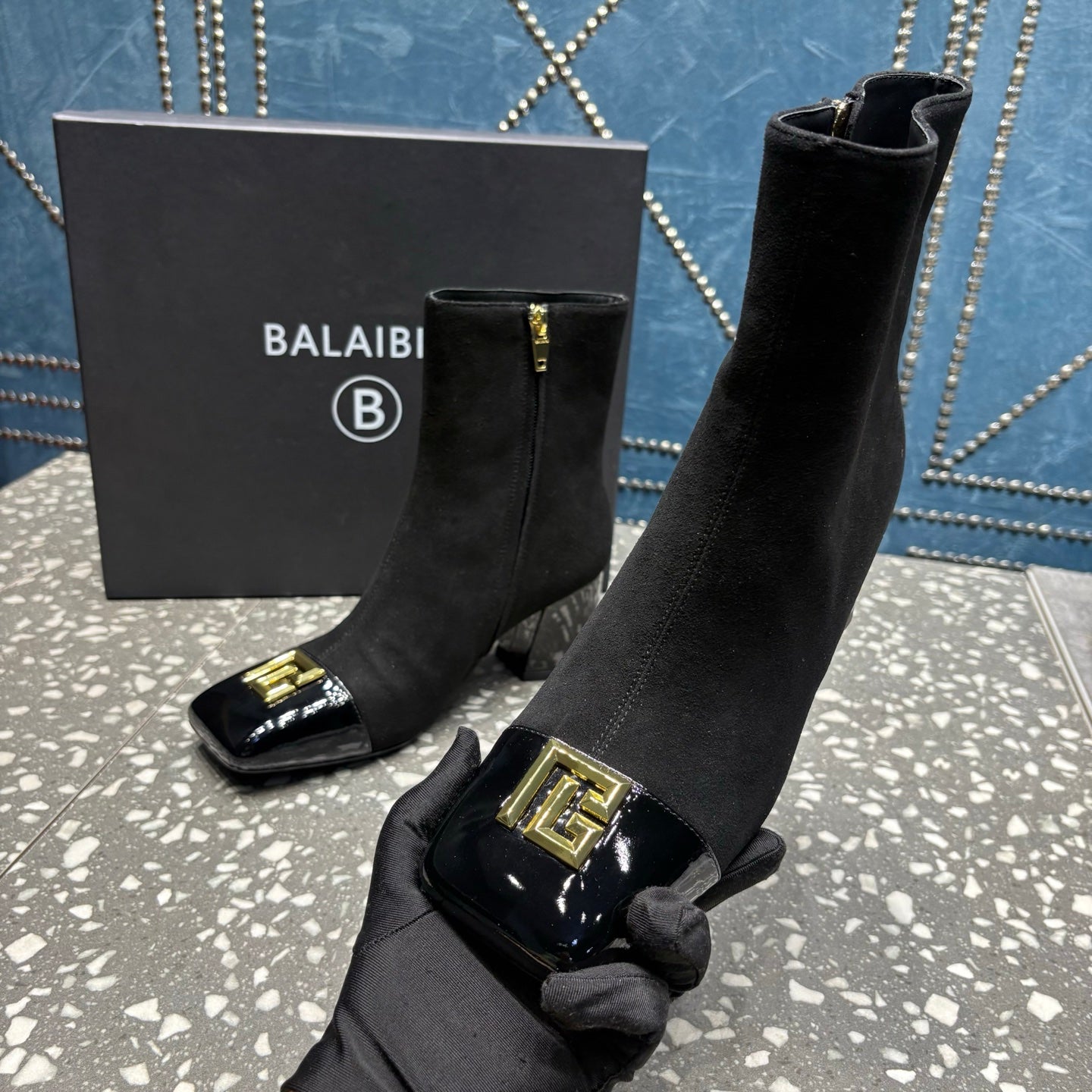 BALMAIN 26S BOOTS 65 MM IN BLACK SUEDE AND CALFSKIN
