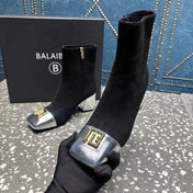 BALMAIN 26S BOOTS 65 MM IN BLACK SUEDE AND SILVER CALFSKIN