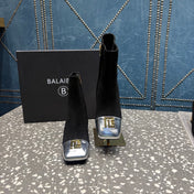 BALMAIN 26S BOOTS 65 MM IN BLACK SUEDE AND SILVER CALFSKIN