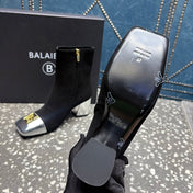 BALMAIN 26S BOOTS 65 MM IN BLACK SUEDE AND SILVER CALFSKIN