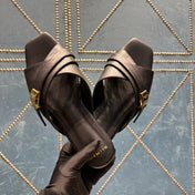 BALMAIN 26S CROSS-STRAP SLIDES IN BLACK CALFSKIN