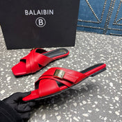 BALMAIN 26S CROSS-STRAP SLIDES IN RED CALFSKIN