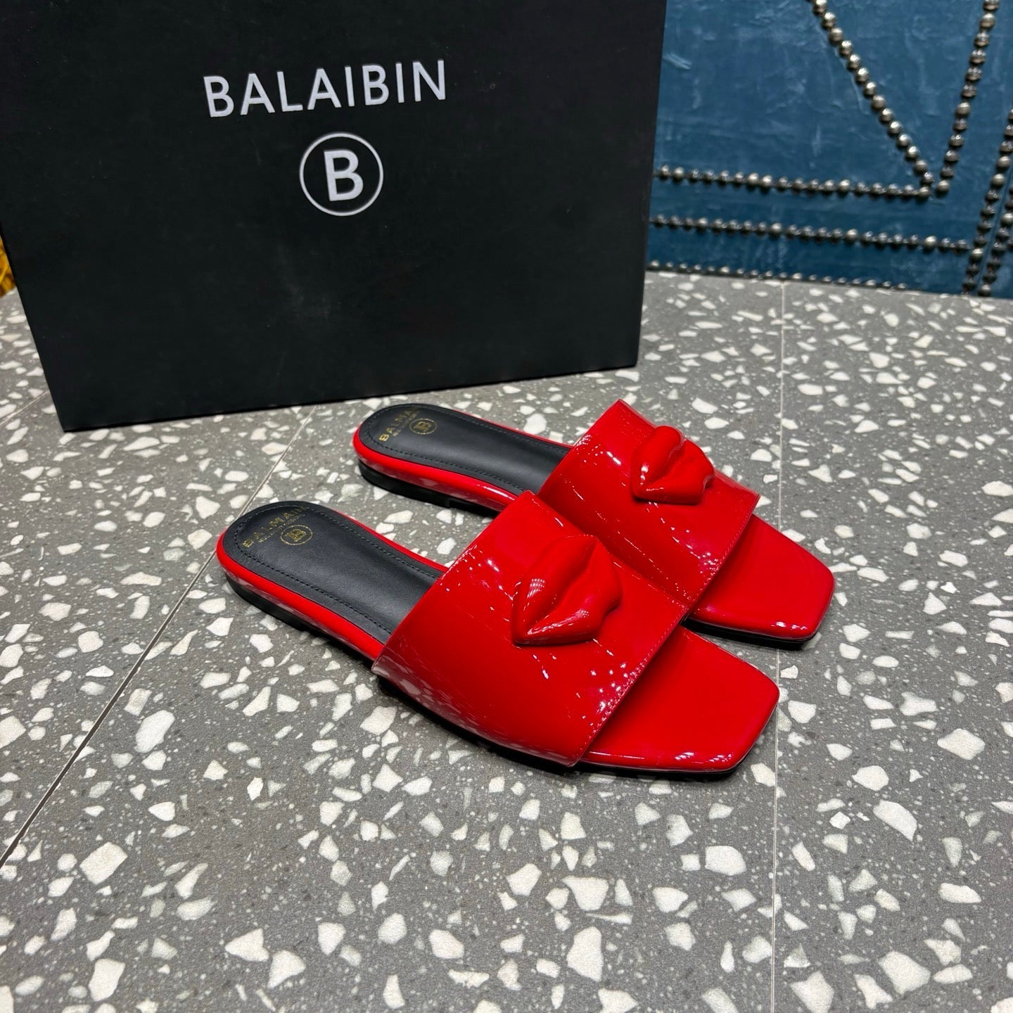 BALMAIN 26S SLIPPERS IN RED GLOSSY CALFSKIN