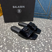 BALMAIN 26S SLIPPERS IN BLACK GLOSSY CALFSKIN
