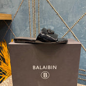 BALMAIN 26S SLIPPERS IN BLACK GLOSSY CALFSKIN