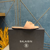 BALMAIN 26S SLIPPERS IN LIGHT PINK GLOSSY CALFSKIN