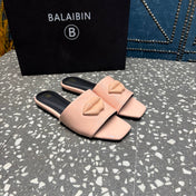BALMAIN 26S SLIPPERS IN LIGHT PINK GLOSSY CALFSKIN