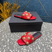 BALMAIN 26S SLIPPERS IN RED CALFSKIN WITH GOLD HARDWARE