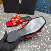 BALMAIN 26S SLIPPERS IN RED CALFSKIN WITH GOLD HARDWARE