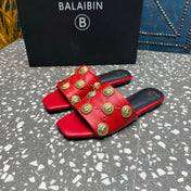 BALMAIN 26S SLIPPERS IN RED CALFSKIN WITH GOLD HARDWARE