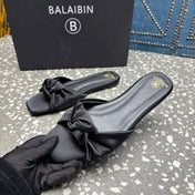 BALMAIN 26S SLIDES IN BLACK SATIN