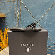 BALMAIN 26S SLIDES IN BLACK SATIN