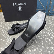 BALMAIN 26S SLIDES IN BLACK SATIN