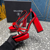 BALMAIN 26S HIGH-HEELED SANDALS 105 MM IN RED CALFSKIN STYLE 9
