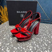 BALMAIN 26S HIGH-HEELED SANDALS 105 MM IN RED CALFSKIN STYLE 9