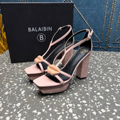 BALMAIN 26S HIGH-HEELED SANDALS 105 MM IN LIGHT PINK CALFSKIN STYLE 7