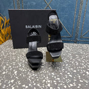 BALMAIN 26S HIGH-HEELED SANDALS 105 MM IN BLACK CALFSKIN STONE EMBELLISHED