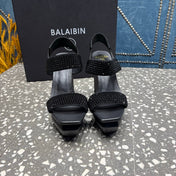 BALMAIN 26S HIGH-HEELED SANDALS 105 MM IN BLACK CALFSKIN STONE EMBELLISHED