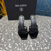 BALMAIN 26S HIGH-HEELED SANDALS 95 MM IN BLACK CALFSKIN STYLE 7