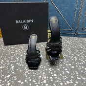 BALMAIN 26S HIGH-HEELED SANDALS 95 MM IN BLACK CALFSKIN STYLE 7