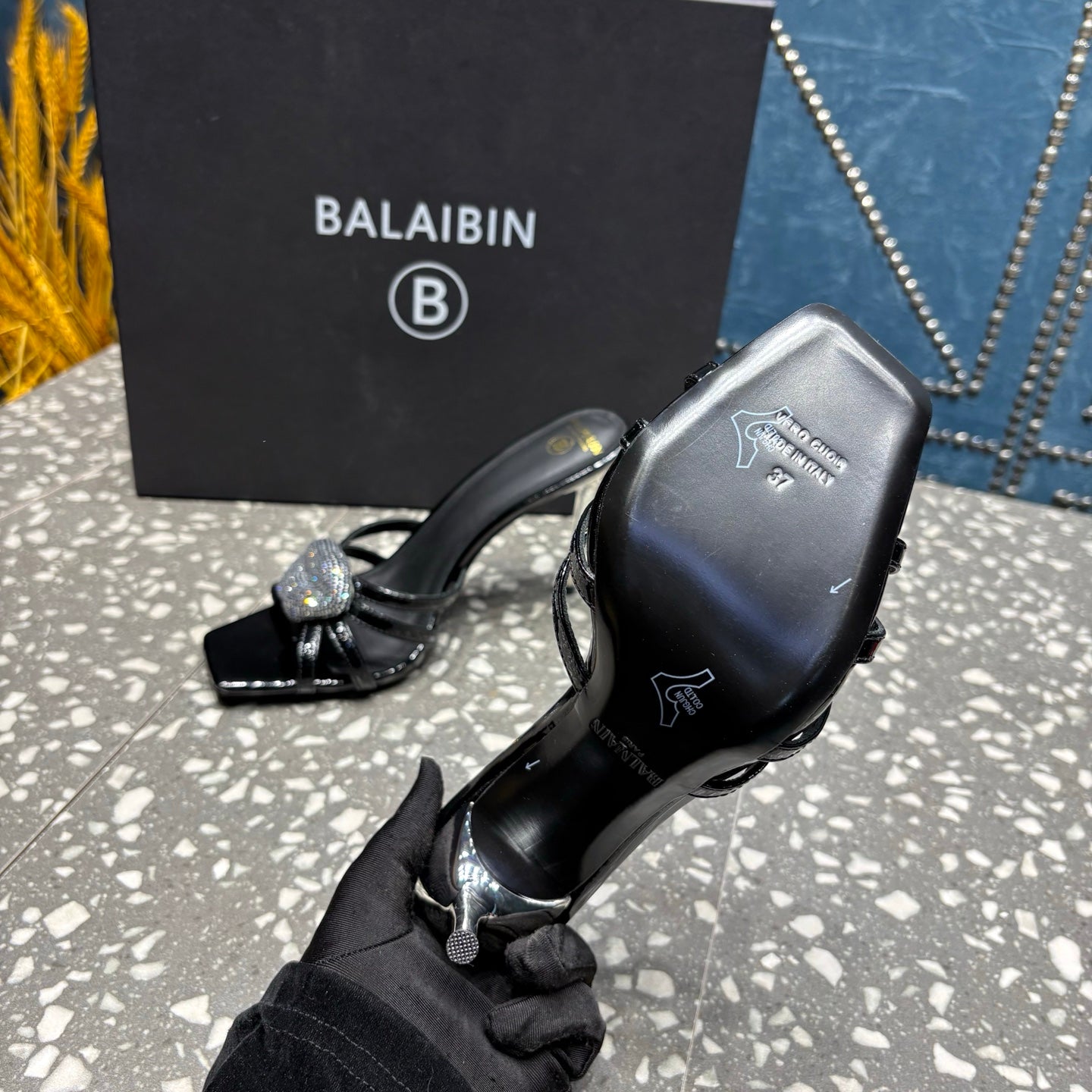 BALMAIN 26S HIGH-HEELED SANDALS 95 MM IN BLACK CALFSKIN STYLE 6