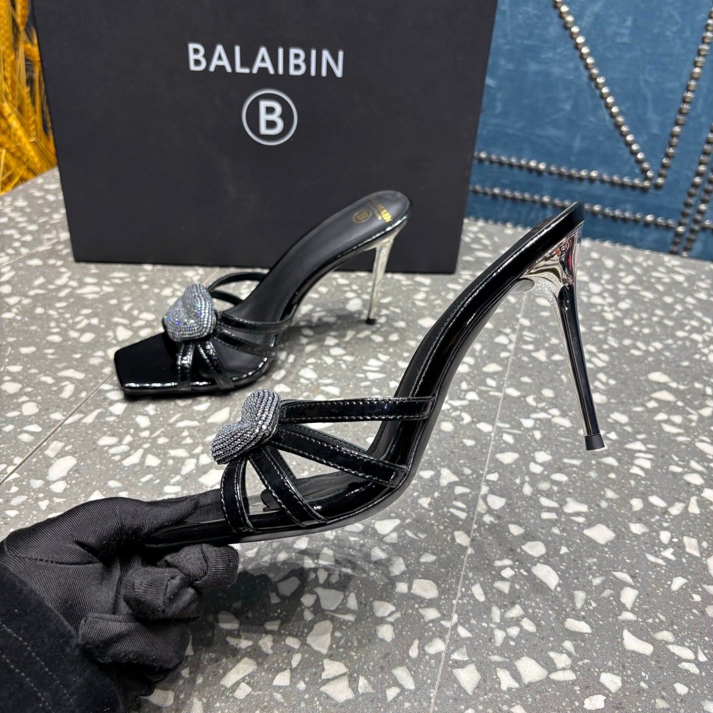 BALMAIN 26S HIGH-HEELED SANDALS 95 MM IN BLACK CALFSKIN STYLE 6