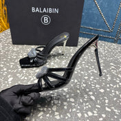 BALMAIN 26S HIGH-HEELED SANDALS 95 MM IN BLACK CALFSKIN STYLE 6