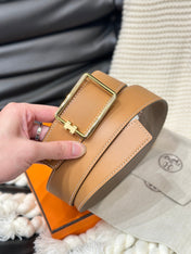 HM TUBE H BELT GOLD BUCKLE & REVERSIBLE HONEY ORANGE LEATHER STRAP 38MM