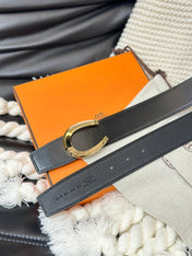 HM LUCK BELT GOLD BUCKLE & REVERSIBLE BLACK LEATHER STRAP 38MM