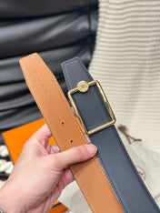 HM OSCAR BELT GOLD BUCKLE & REVERSIBLE GINGER ORANGE LEATHER STRAP 38MM