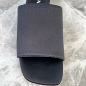 PRADA 25S TRIANGLE HEEL SANDALS 35MM IN BLACK SATIN