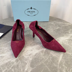 PRADA 25S HIGH HEELS 75 MM IN DARK RED SUEDE
