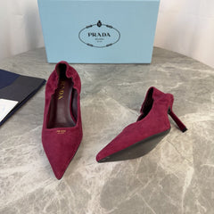PRADA 25S HIGH HEELS 75 MM IN DARK RED SUEDE