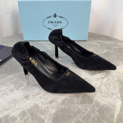 PRADA 25S HIGH HEELS 75 MM IN BLACK SUEDE