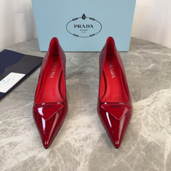 PRADA 25S POINTED-TOE HIGH HEELS 55 MM IN DARK RED GLOSSY LAMBSKIN
