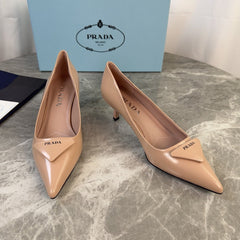 PRADA 25S POINTED-TOE HIGH HEELS 55 MM IN WARM BEIGE LAMBSKIN