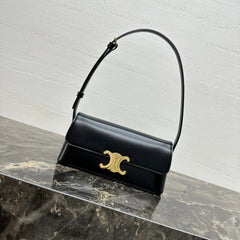 CELINE 25S TRIOMPHE BAG 24 IN BLACK SHINY CALFSKIN