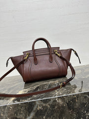 CELINE 25S NEW LUGGAGE 38MM IN CHOCOLATE BROWN  SHINY LAMBSKIN GOLD HARDWARE