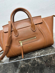 CELINE 25S NEW LUGGAGE 38MM IN TAN BROWN LAMBSKIN GOLD HARDWARE