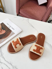 LYMPIA MULE BEIGE RAFFIA AND TAN WOOL