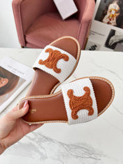 LYMPIA MULE WHITE RAFFIA AND TAN WOOL