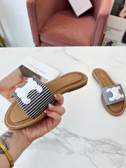 LYMPIA MULE STRIPED CANVAS WOOL LOGO
