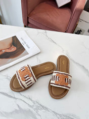 LYMPIA MULE WHITE MIX BROWN RAFFIA PERU BROWN LOGO