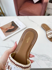 LYMPIA MULE WHITE MIX BROWN RAFFIA