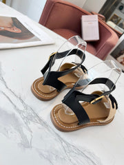 TROMPHE SANDALS BEIGE RAFFIA BLACK WOOL