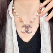 CHANEL 26S CC MARBLE PEARL CHAIN NECKLACE IN SILVER METAL 630056