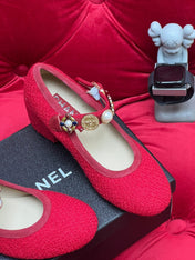 HIGH MARY JANE SHOES CHERRY RED WOOL TWEED