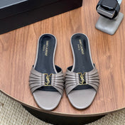 YSL 26S SLIDES IN DARK GREY CALFSKIN